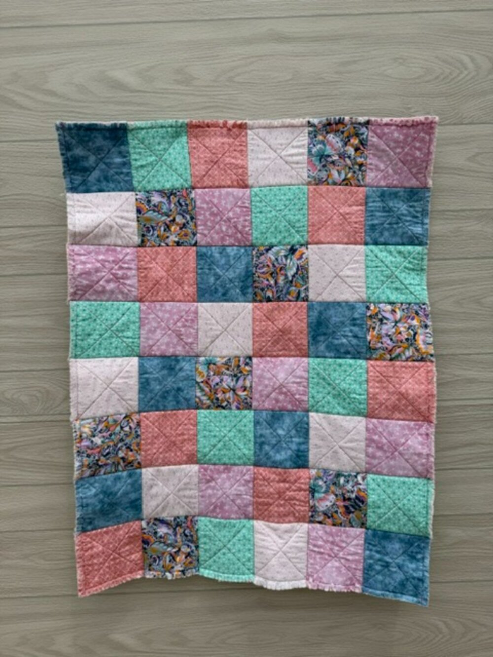 Homemade Small Multicolored Rag Quilt/Baby Blanket - Picture 8 of 12